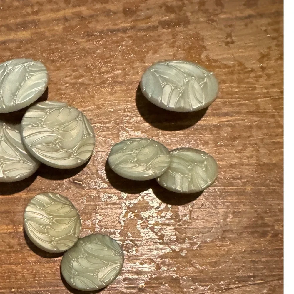 8 Vintage Iridescent Sage Green Art Nouveau Floral Leaf Shank Buttons Set